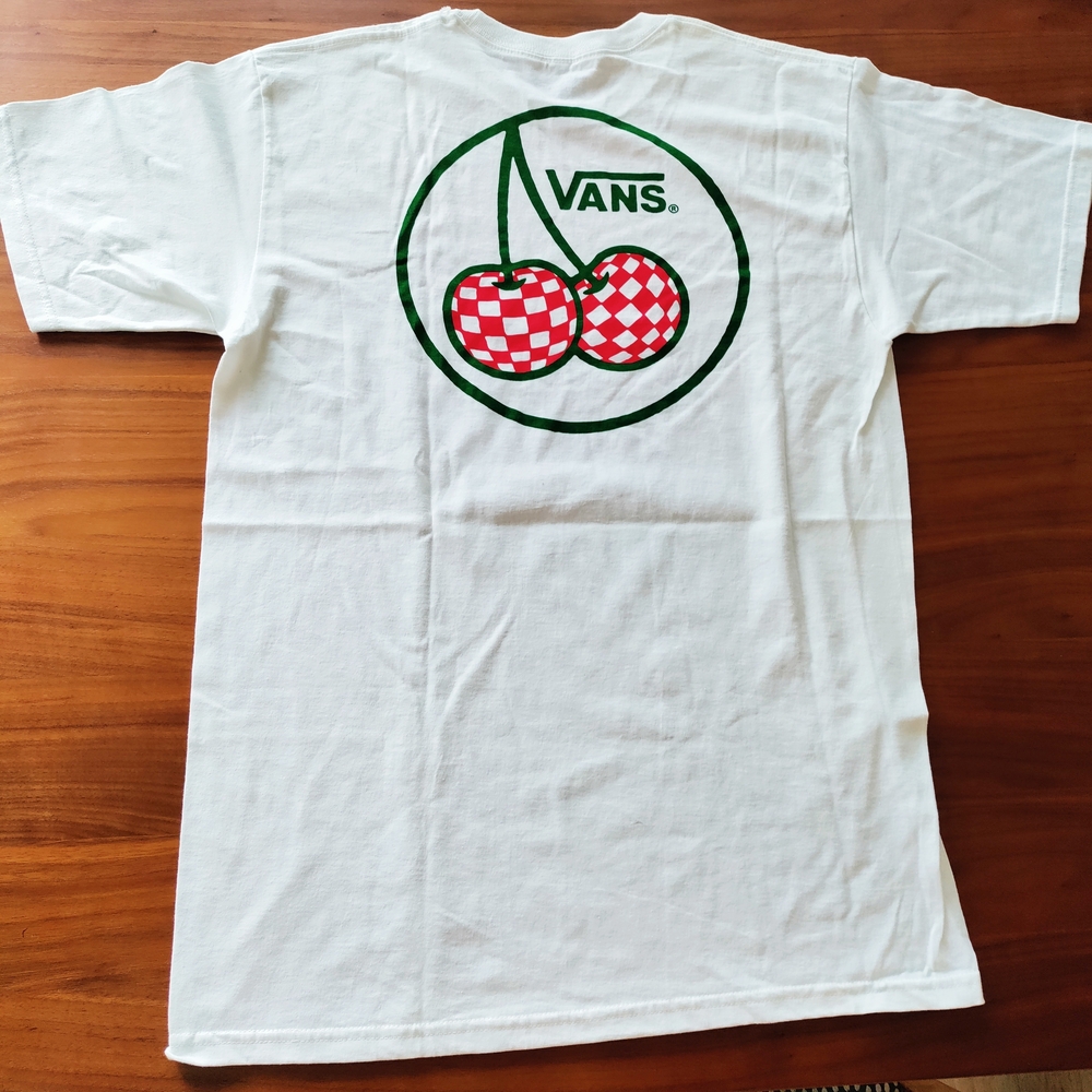 Vans Cherry Checkerboard Men's Graphic T‑Shirt Large White NWT 100% Cotton